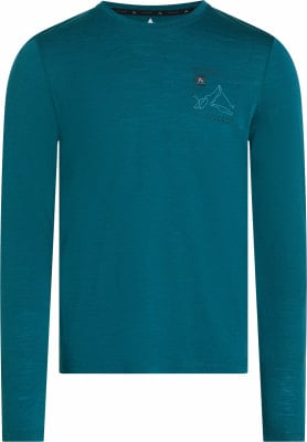 Dunkelblaues Langarmshirt für Damen mit Bergmotiv. Dunkelblaues Langarmshirt für Damen mit Bergmotiv.