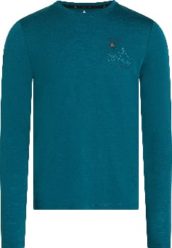 Dunkelblaues Langarmshirt für Damen mit Bergmotiv.