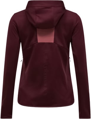 Damen-Weinrot-Hoodie mit Kapuze und Peak Performance Logo auf dem Rücken. Damen-Weinrot-Hoodie mit Kapuze und Peak Performance Logo auf dem Rücken.