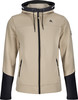 Beige Herren-Kapuzenpullover mit schwarzen Details und Reißverschluss.