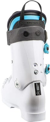 Weißer Skischuh mit blauem Innenfutter und HEAD-Logo. Weißer Skischuh mit blauem Innenfutter und HEAD-Logo.