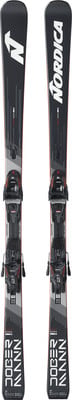 NORDICA Skier mit schwarzem Design und weißem N-Logo. NORDICA Skier mit schwarzem Design und weißem N-Logo.