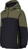 Grüne und dunkelblaue Jacke mit Kapuze und CMP-Logo auf dem Ärmel.
