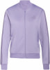 Violette Adidas Damenjacke mit drei Streifen an den Ärmeln.