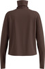 Brauner Rollkragenpullover mit langen Ärmeln und feinem Rippenmuster.