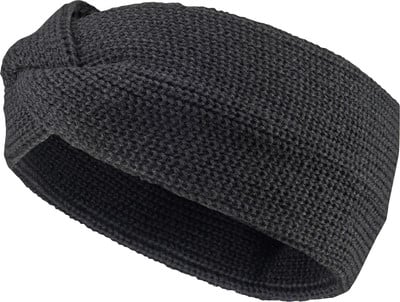 Dunkelgraues Strickstirnband mit einer Schleife vorne.