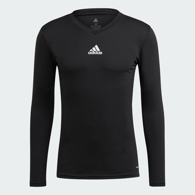 Schwarzes Herren-Langarmshirt mit V-Ausschnitt und Adidas-Logo. Schwarzes Herren-Langarmshirt mit V-Ausschnitt und Adidas-Logo.