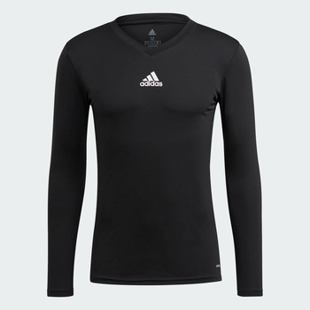 Schwarzes Herren-Langarmshirt mit V-Ausschnitt und Adidas-Logo.