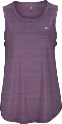 Lila Damen-Tanktop mit feinem Streifenmuster und Logo. Lila Damen-Tanktop mit feinem Streifenmuster und Logo.
