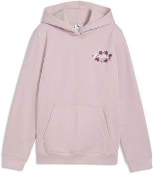Ein rosa Puma-Kapuzenpullover mit einem Blumenmotiv auf der Brust.