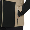 Jacke mit schwarzen und beige Einsätzen, sichtbare Reißverschlusstasche.
