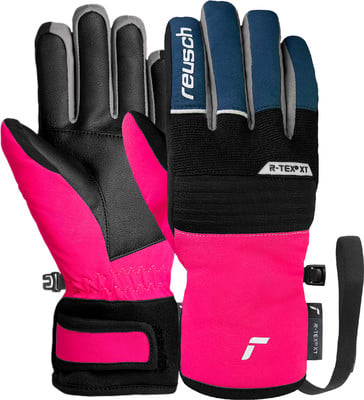 Rosa und schwarze Reusch Skihandschuhe mit Logo und R-TEX® XT Technologie. Rosa und schwarze Reusch Skihandschuhe mit Logo und R-TEX® XT Technologie.