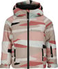 Kinder-Winterjacke mit Camouflage-Muster in Rosa- und Beigetönen.