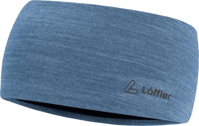 Blaues Stirnband aus feinem Strick mit Löffler-Logo. Blaues Stirnband aus feinem Strick mit Löffler-Logo.