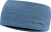 Blaues Stirnband aus feinem Strick mit Löffler-Logo.