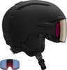 Schwarzer Salomon Skihelm mit integrierter Visiereinheit und Ersatzbrille.