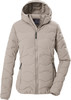Damen-Steppjacke in Beige mit Kapuze und Reißverschluss.