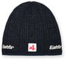 Dunkelblaue Strickmütze mit Eistbär-Logo und rotem Symbol.