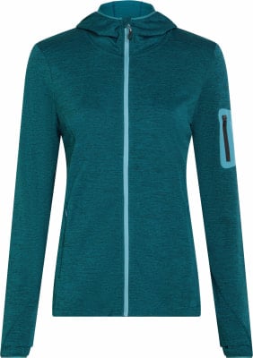 Dunkelgrüne Damen-Kapuzenjacke mit kontrastierendem Reißverschluss. Dunkelgrüne Damen-Kapuzenjacke mit kontrastierendem Reißverschluss.