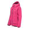 Eine pinke Skijacke mit schwarzen Reißverschlüssen und Logo.