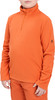 Orange Fleecejacke mit kurzem Reißverschluss und Logo auf dem Ärmel.
