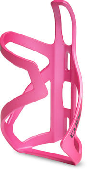Ein pinker Fahrradflaschenhalter mit Cube-Logo.