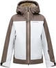 Braun-weiße Herren-Skijacke mit Kapuze und Peak Performance Logo.