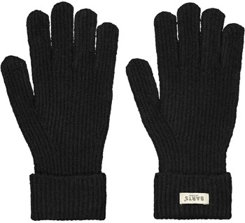 Schwarze Strickhandschuhe mit Bündchen und Barts-Logo.