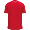 Rotes T-Shirt mit kurzen Ärmeln und Intersport Potscher Logo auf dem Rücken.