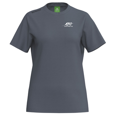 Graues Damen-T-Shirt mit ATC-Logo und Erima-Schriftzug auf der Schulter.