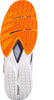 Orange Tennisschuhsohle mit weißer Mitte und Muster.