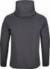 Rückansicht eines dunkelgrauen Hoodies mit hohem Kragen und Kapuze.