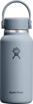Blaue Hydro Flask Flasche mit Griff und Logo.