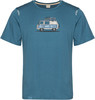 Blaues T-Shirt mit einem Aufdruck eines Wohnmobils und dem Schriftzug „Climber's Life“.