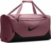 Eine rosafarbene Nike Sporttasche mit schwarzem Logo und Streifen.