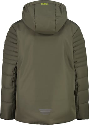 Grüne Kapuzenjacke mit gesteppten Ärmeln und CMP-Logo auf der Kapuze.