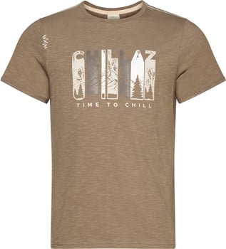 Braunes T-Shirt mit Bergmotiv und Aufdruck TIME TO CHILL.