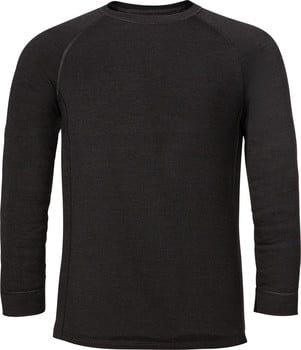 Schwarzes Langarmshirt mit Rundhalsausschnitt und Raglanärmeln.