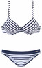 Damen-Bikini gestreift, dunkelblau und weiß.