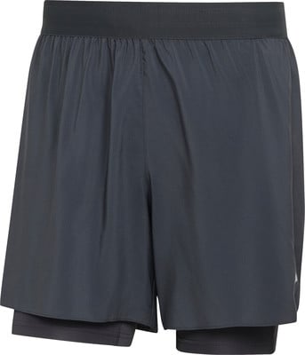 Herren dunkelgraue zweilagige Shorts mit elastischem Bund. Herren dunkelgraue zweilagige Shorts mit elastischem Bund.