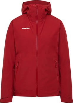 Rote Mammut-Regenjacke mit Reißverschluss und Kapuze.