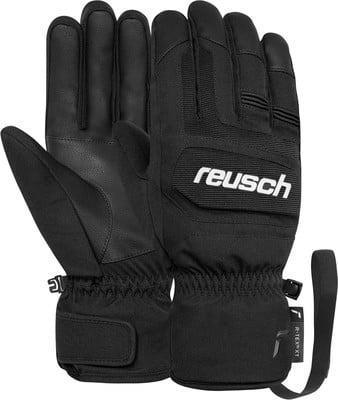 Schwarze Reusch Skihandschuhe mit Markenlogo und verstellbarem Handgelenk. Schwarze Reusch Skihandschuhe mit Markenlogo und verstellbarem Handgelenk.