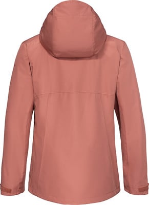 Rückansicht einer rosafarbenen Jacke mit Kapuze und verstellbaren Bündchen. Rückansicht einer rosafarbenen Jacke mit Kapuze und verstellbaren Bündchen.