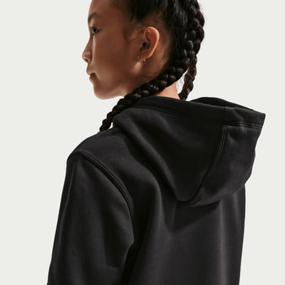 Detail dívky s copánky v černé mikině s kapucí z profilu. Detail dívky s copánky v černé mikině s kapucí z profilu.