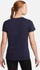 Dunkelblaues Damen-T-Shirt mit kurzen Ärmeln und weißem Logo auf dem Ärmel.