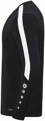 Schwarzes Langarmshirt mit weißem Streifen an der Schulter und Logo. Schwarzes Langarmshirt mit weißem Streifen an der Schulter und Logo.