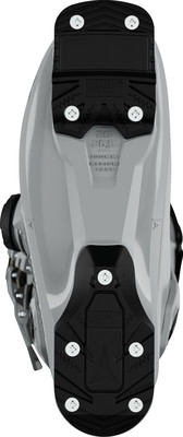 Sohle eines Skischuhs mit rutschfestem Profil und Schrauben. Sohle eines Skischuhs mit rutschfestem Profil und Schrauben.