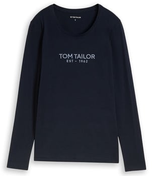 Sötétkék, hosszú ujjú póló Tom Tailor logóval.