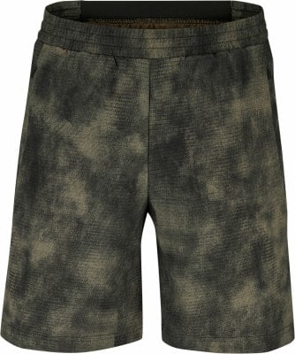 Kurze Hose mit Batikmuster in Grün- und Brauntönen. Kurze Hose mit Batikmuster in Grün- und Brauntönen.