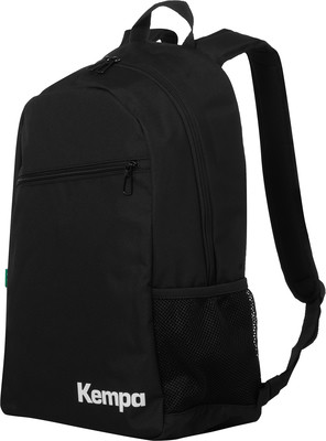 Schwarzer Kempa Rucksack mit Fronttasche und Seitentasche aus Netz. Schwarzer Kempa Rucksack mit Fronttasche und Seitentasche aus Netz.
